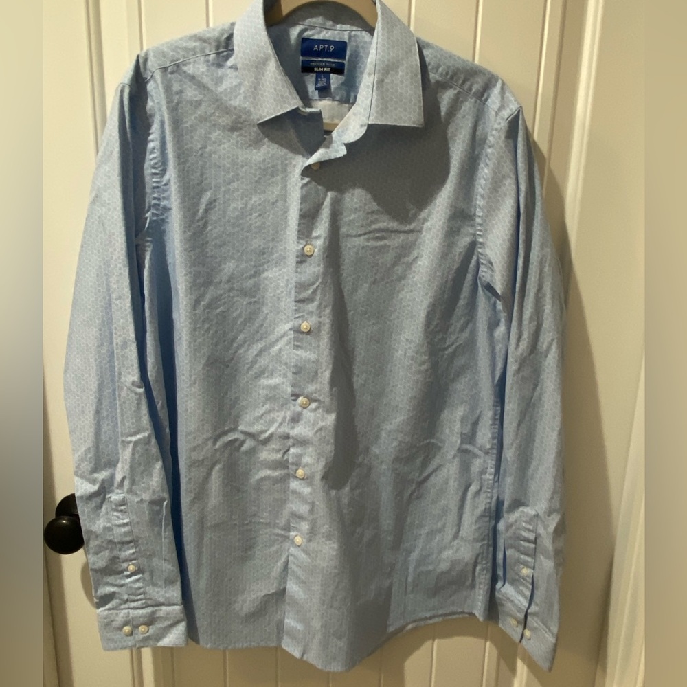 Apt. 9 Light Blue Patterned Men's Dress Shirt Slim Fit